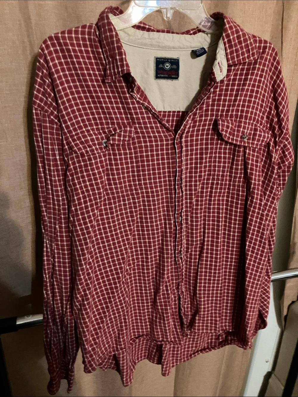 Wrangler Burgundy Windowpane Plaid Button-Down Shirt